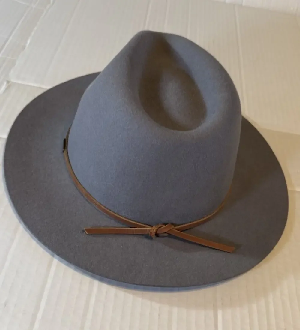 Brixton Size Large Wool Felt Fedora Hat Washed Gray Wide Brim